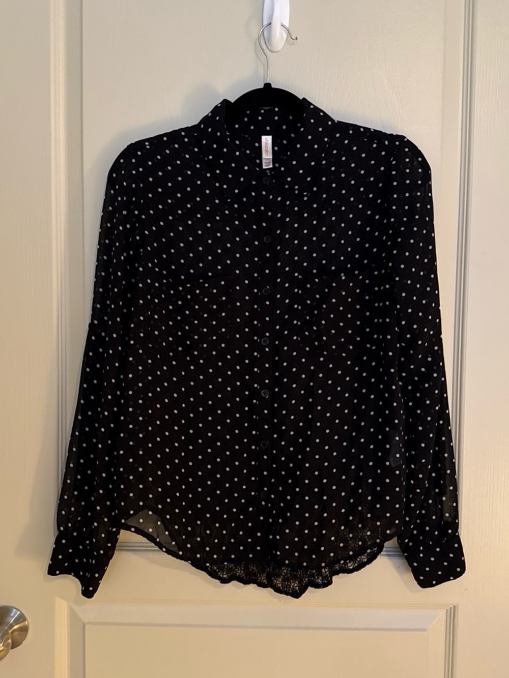 Xhilaration Black Polka Dot Button-Down Shirt